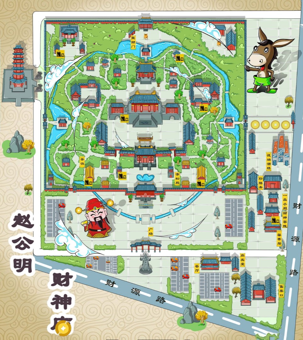 盈江寺庙类手绘地图